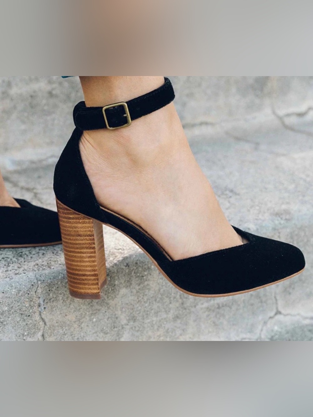 Soludos Black Suede Block Heel Sandals with Ankle Strap